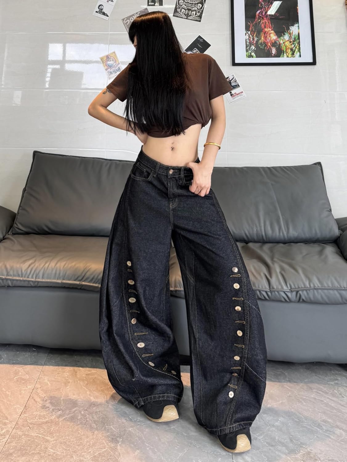 Women's Baggy Jeans Wide Leg Embroidered Denim Pants Hip Hop Relaxed Y2k Streetwear - Image 3