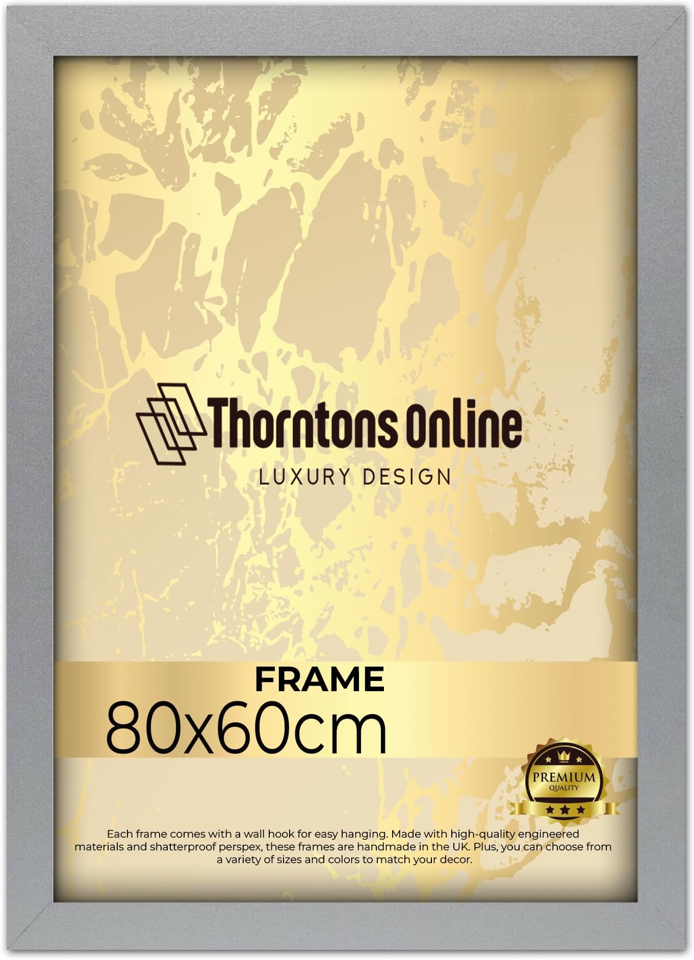 Modern Silver 80 x 60 cm Poster Frame Crystal Clear Acrylic Front Picture Photo Frame 60x80cm MDF Backing With Both Ways Hanging Hooks - Home Office Use