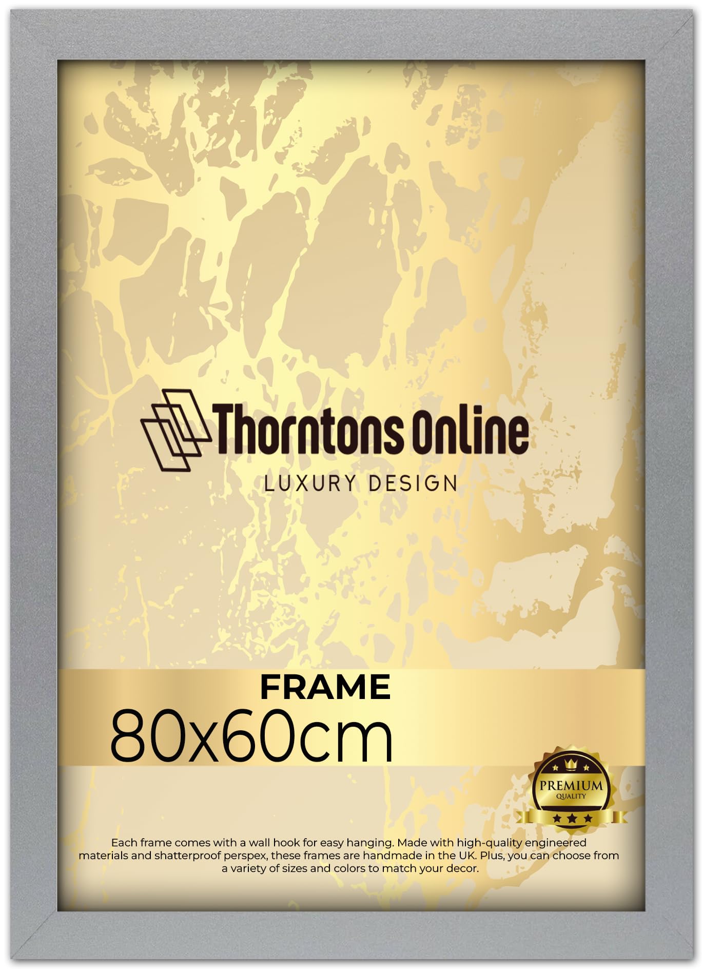 Modern Silver 80 x 60 cm Poster Frame Crystal Clear Acrylic Front Picture Photo Frame 60x80cm MDF Backing With Both Ways Hanging Hooks - Home Office Use