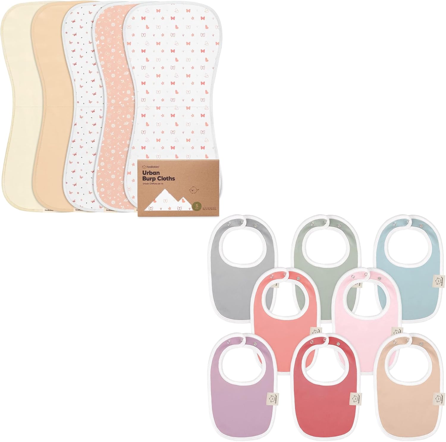 KeaBabies 5-Pack Burp Cloths for Baby Boys and Girls and 5-Pack Burp Cloths for Baby Boys and Girls - Ultra Absorbent Burping Cloth - Teething Baby Bibs for Boy, Girl - Burp Clothes