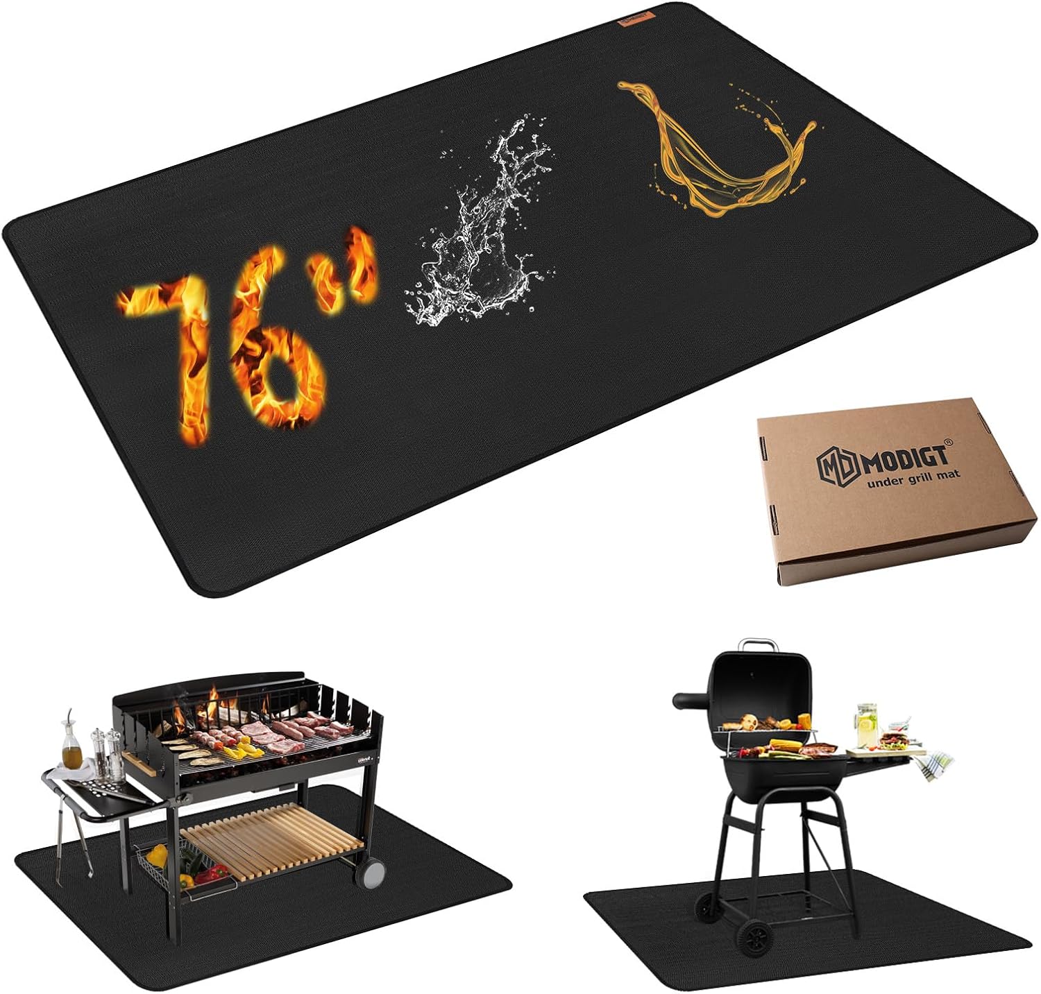 90" x 48" Extra Large Under Grill Mat for Outdoor Grill, Double-Sided Fireproof, Waterproof, Oil-Proof and Heat-Resistant Grill Protector, BBQ Fire Pit Fireplace Mat