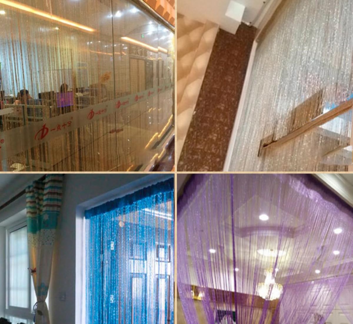 Wambere 1 rideau à fils argentés pailletés - Rideau de porte - Décoration de mariage - Doré - 3 x 3 m