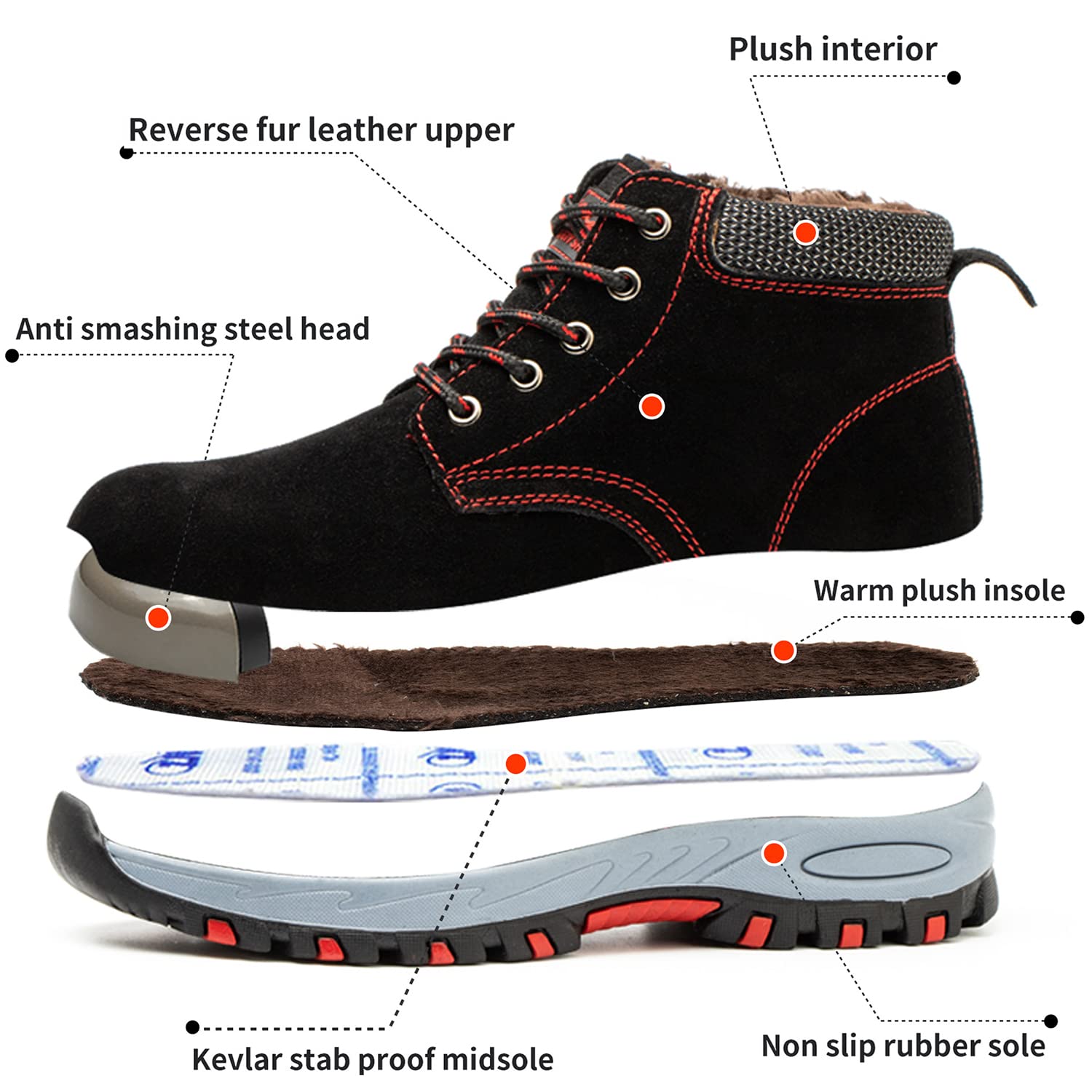 SROTER Scarpe da lavoro da uomo e donna, con punta in acciaio, impermeabili, foderate, di sicurezza, da trekking, da trekking
