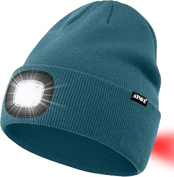 ATNKE LED Lighted Beanie Hat,USB Rechargeable 8 LED Red Glow Flashing Alarm Running Headlamp Cap Gifts for Men and Women