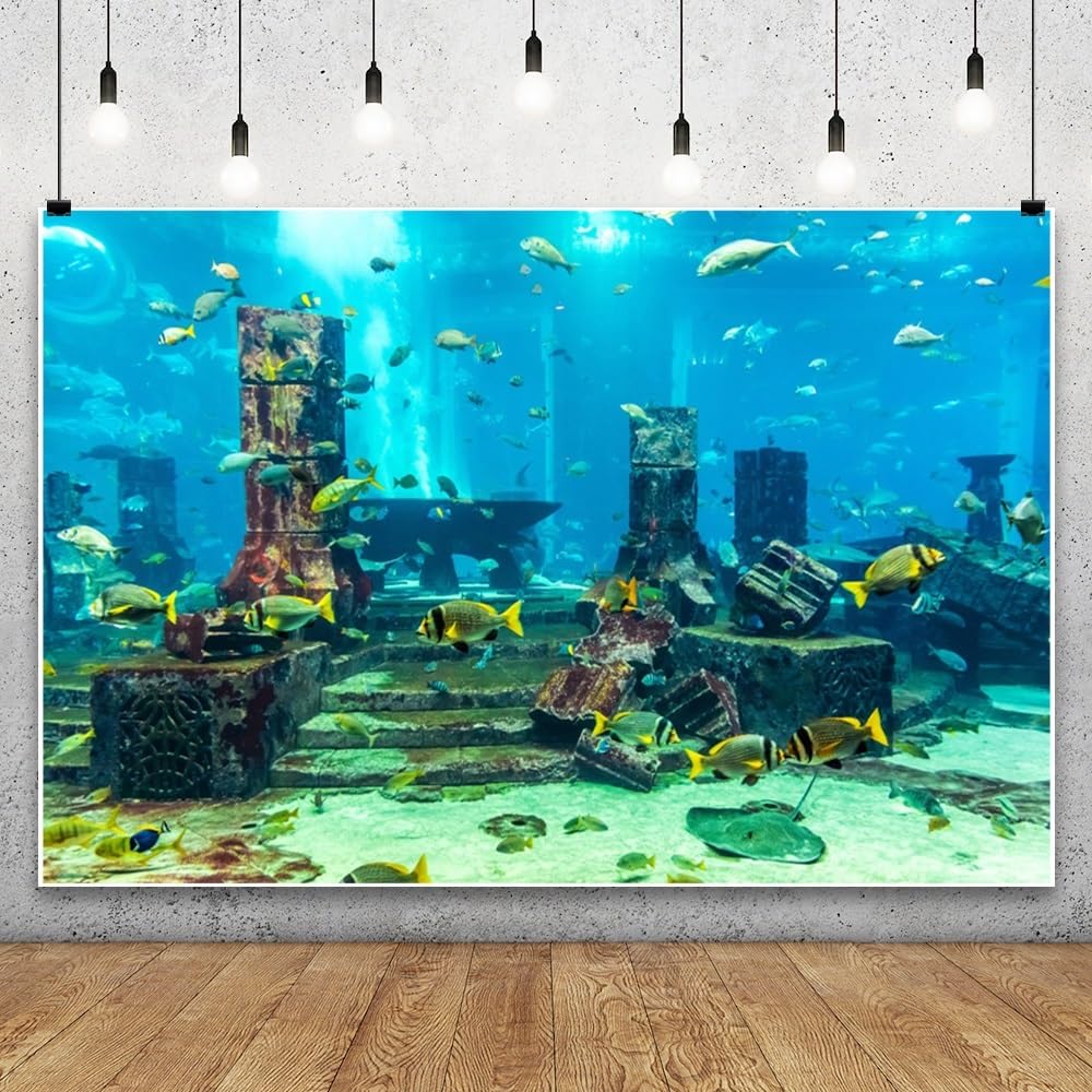4,5x2,5m Glasfischbecken Hintergrund Unterwasserwelt Tiere Aquarium Fotografie Hintergrund Antike Unterwasserstätt Säule Tropische Fische Hintergrund Haustier Unterwasser Biotop Dekoration