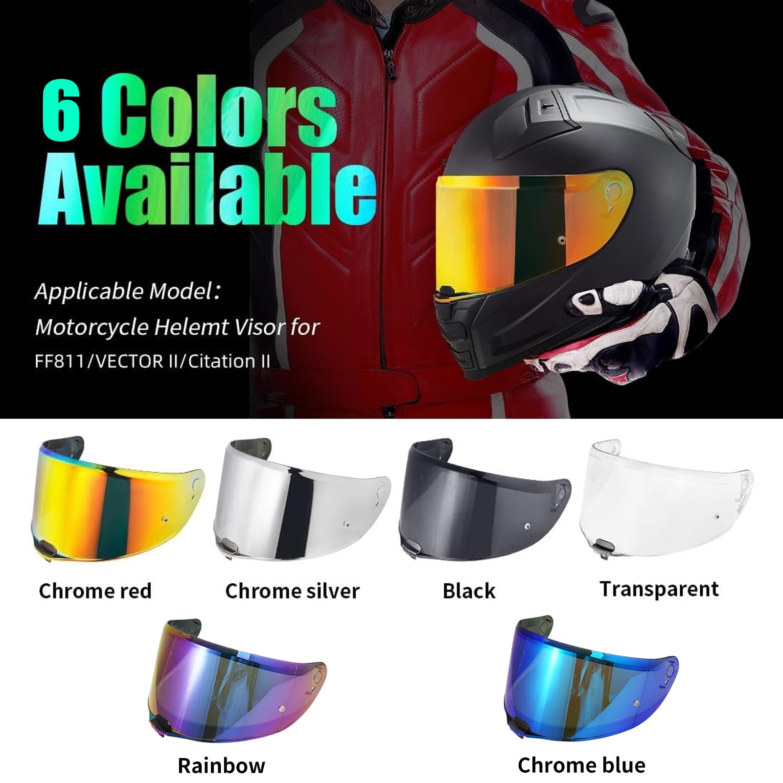 Helmvisier für FF811/VECTOR II/Citation II,Motorradhelm Visier,Motorrad Vollgesichtshelm Windschutzscheibe Schutzhülle Ersatz (Chromblau)