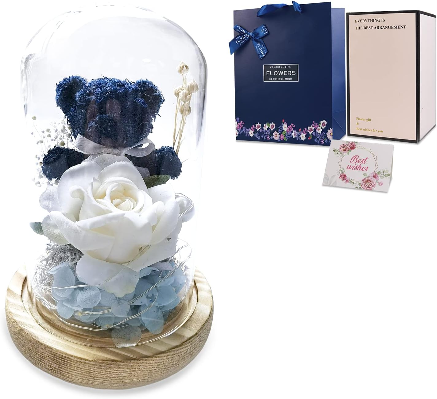 Preserved Flowers in Glass Dome Birthday Roses Gifts for Mother's Day Wedding Anniversary Birthday Valentine's Day （C-Dried Flowers）