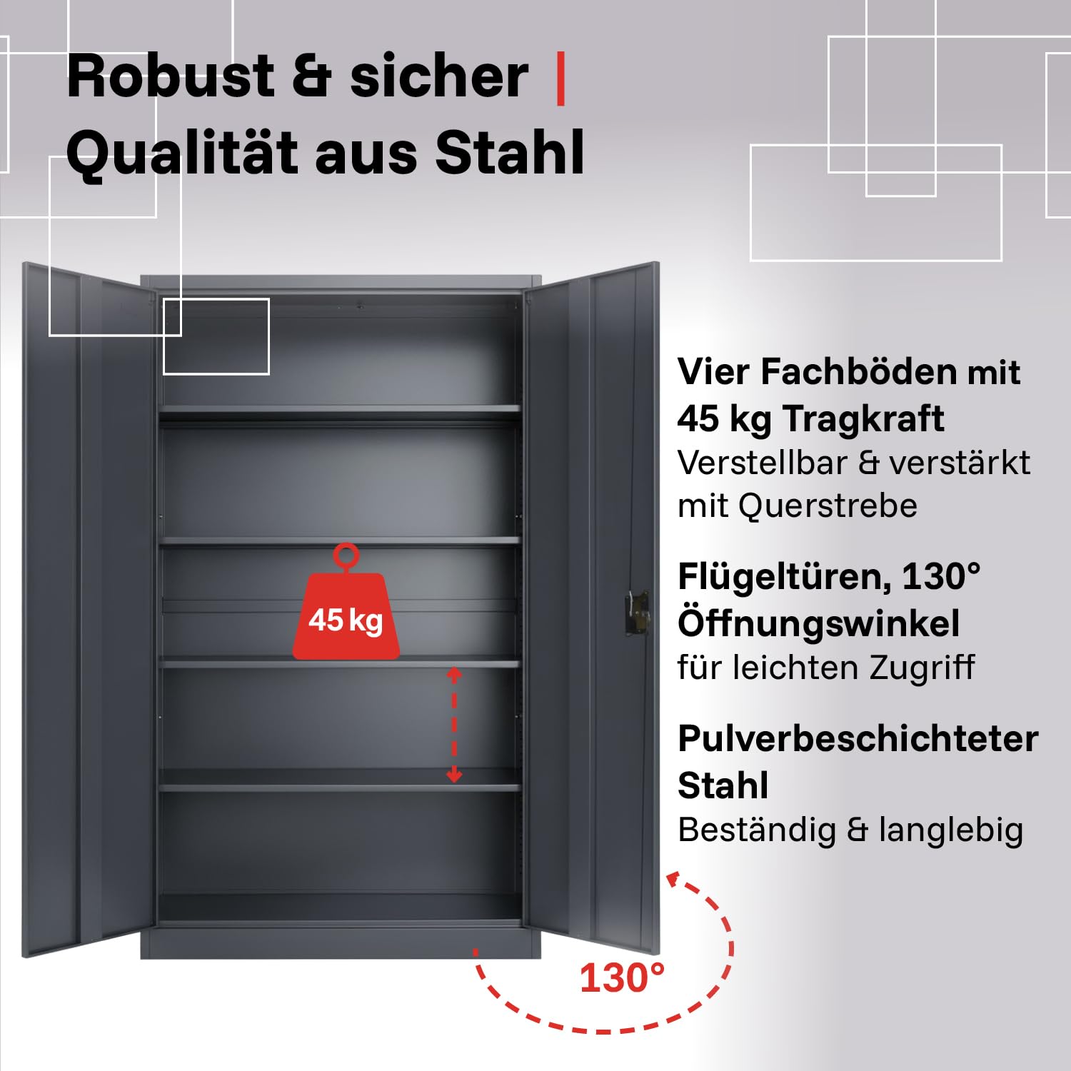 LagerZwei Mehrzweckschrank 195x100x50cm I Metallschrank, 4 Fachböden I Großer Aktenschrank, abschließbar I Robuster Allzweckschrank als Werkstattschrank & Büroschrank I Stahlschrank anthrazit