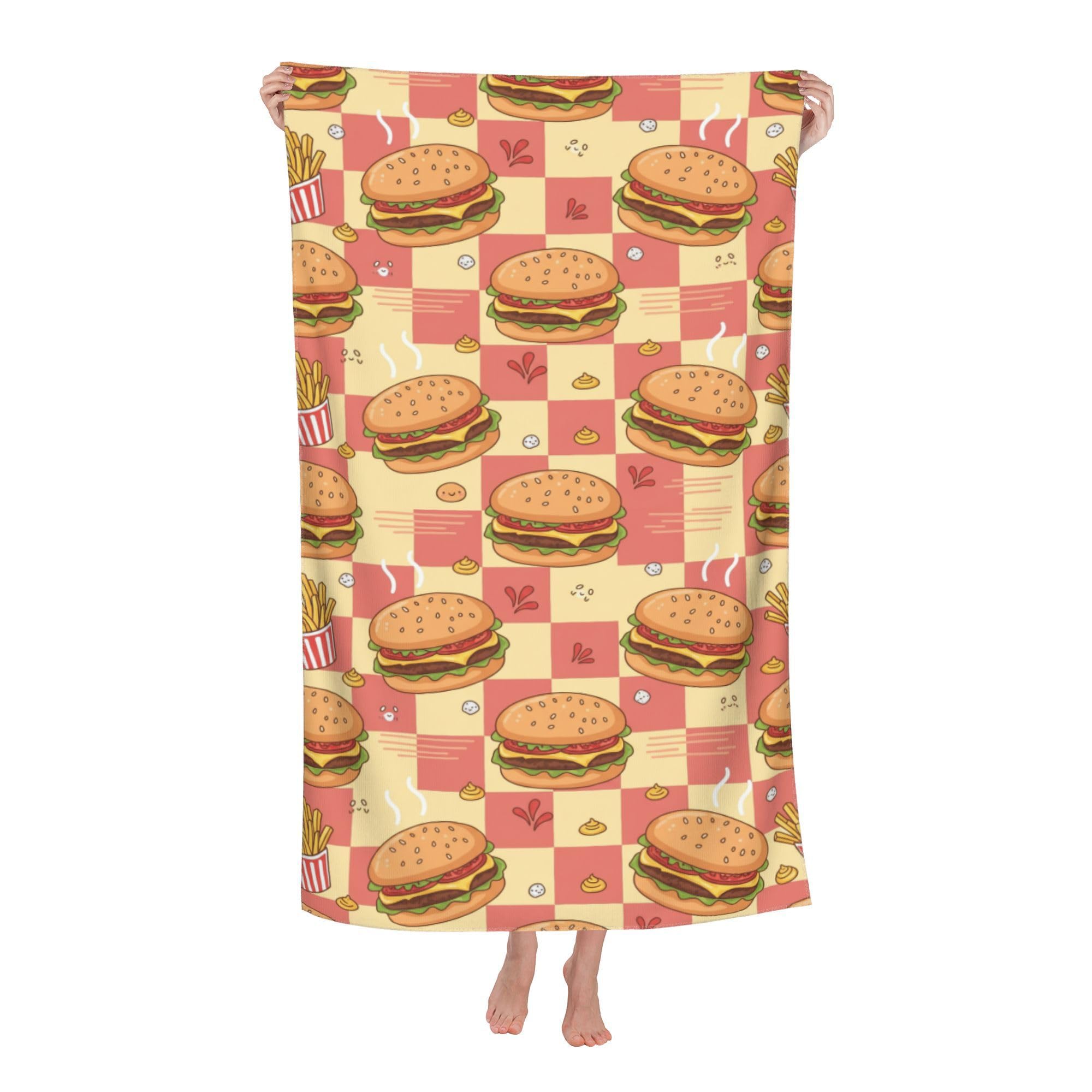 peiyeety Hamburgers Soft Bath Towels Absorbent Bathroom Towel for Beach Hotel Gym Spa Shower