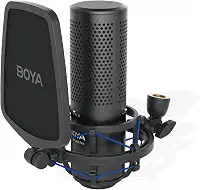 BOYA Microfone condensador de estúdio de diafragma grande XLR, 48 V Phantom Power Vocal Microfone de Gravação para Podcast de Cantar, Projeto Home Audio YouTube Facebook Streaming (BY-M1000 Pro)