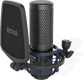 BOYA Microfone condensador de estúdio de diafragma grande XLR, 48 V Phantom Power Vocal Microfone de Gravação para Podcast de Cantar, Projeto Home Audio YouTube Facebook Streaming (BY-M1000 Pro)