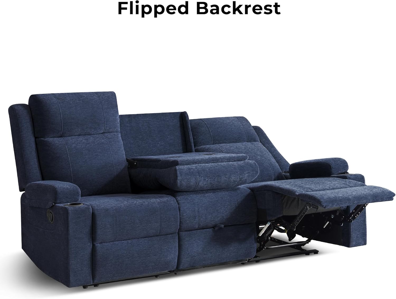 GUEAPY Large Manual Reclining Sofa 3-Seater Chenille Recliner Couch with Cup Holders, Wide Seat, Easy Assembly & Spill-Resistant Fabric Cozy Reclining Sofa for Living Room, Apartment, RV, Blue