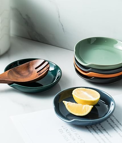 Miniatura 9 de LYEOBOH Reposa cucharas para estufa, soporte de cuchara de porcelana para encimera de cocina, reposa cucharones de cocina de 5 pulgadas para