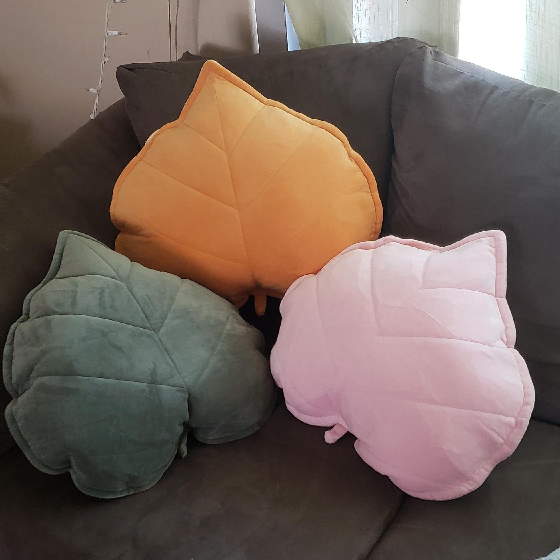Elero - Almohada de felpa en forma de hoja en 3D, cojín para plantas, decoración del hogar, para coche, dormitorio, sofá, sala de estar