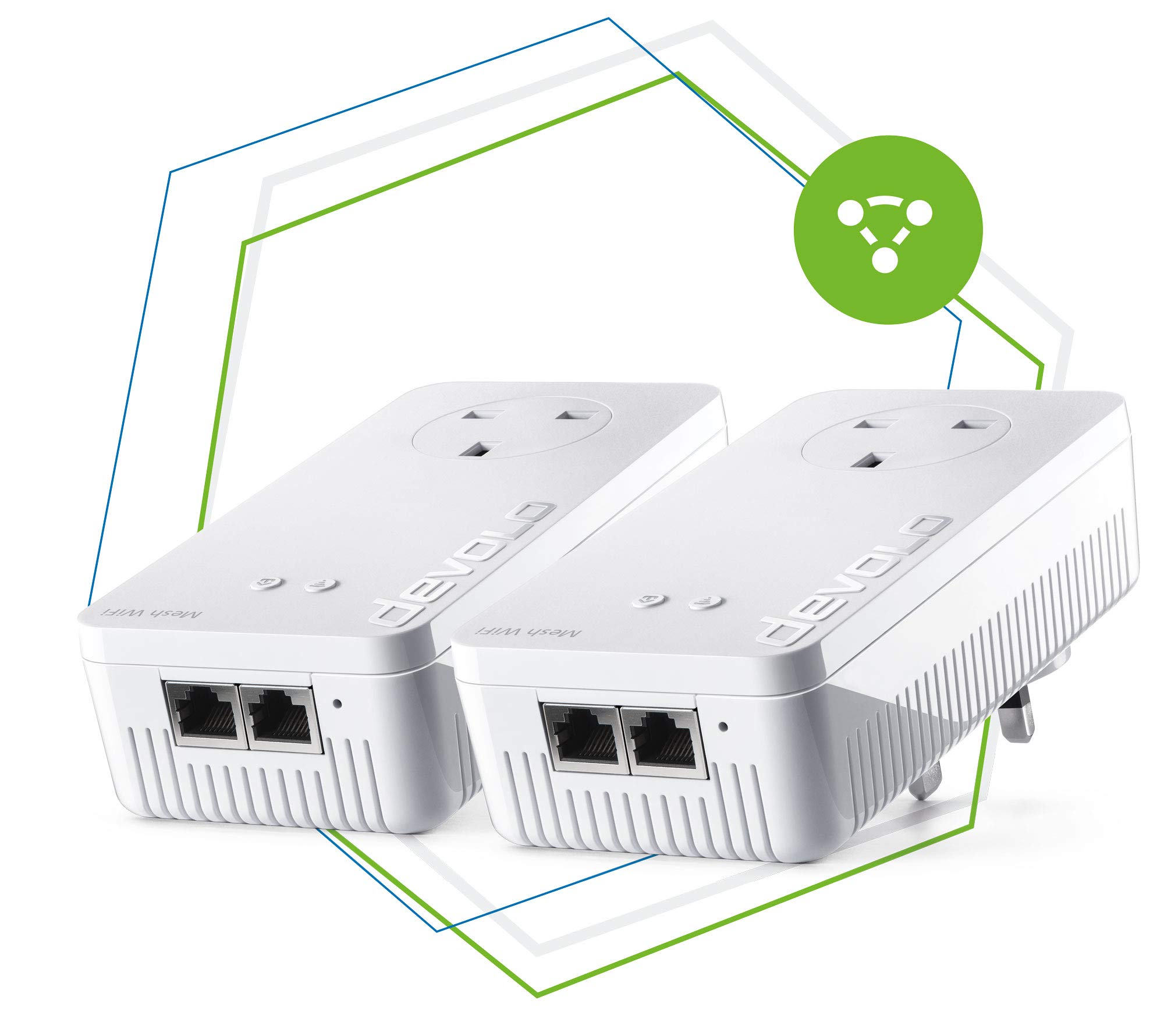 devolo Mesh WiFi 2 Starter Kit - 2X Adapter für Mesh Wi-Fi Abdeckung, 4K/8K UHD Streaming & stabiles Home Working (2400Mbps Powerline Backbone, Tri-Band System, Mesh Wi-Fi AC, 4X Gb LAN Ports)
