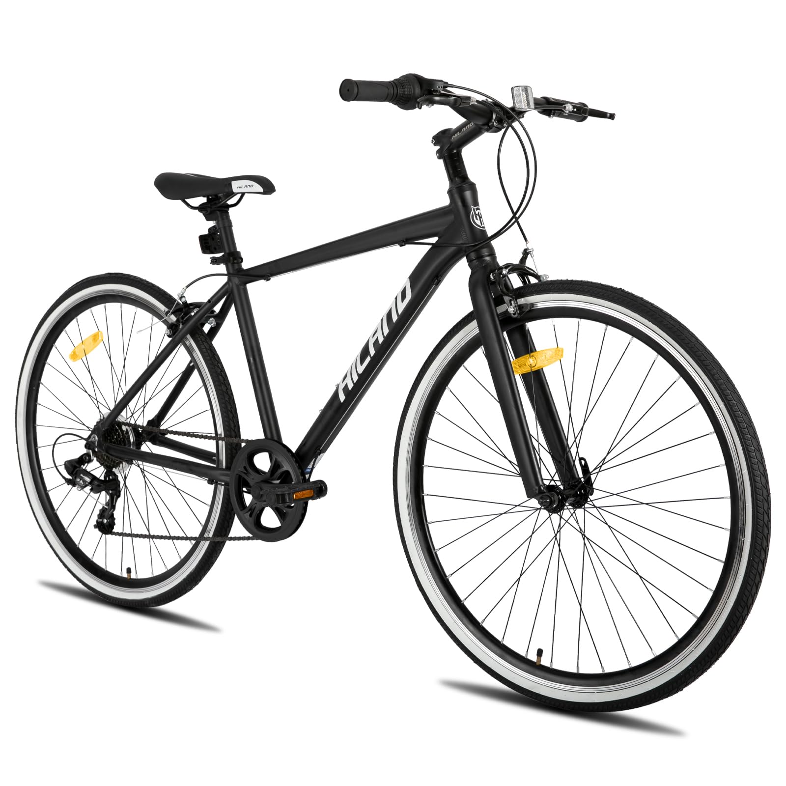 Hiland 28 Zoll Rennrad Citybike für Herren und Damen, 7-Gang City Pendlerfahrrad für Erwachsene, 700C Schwarz Fahrrad