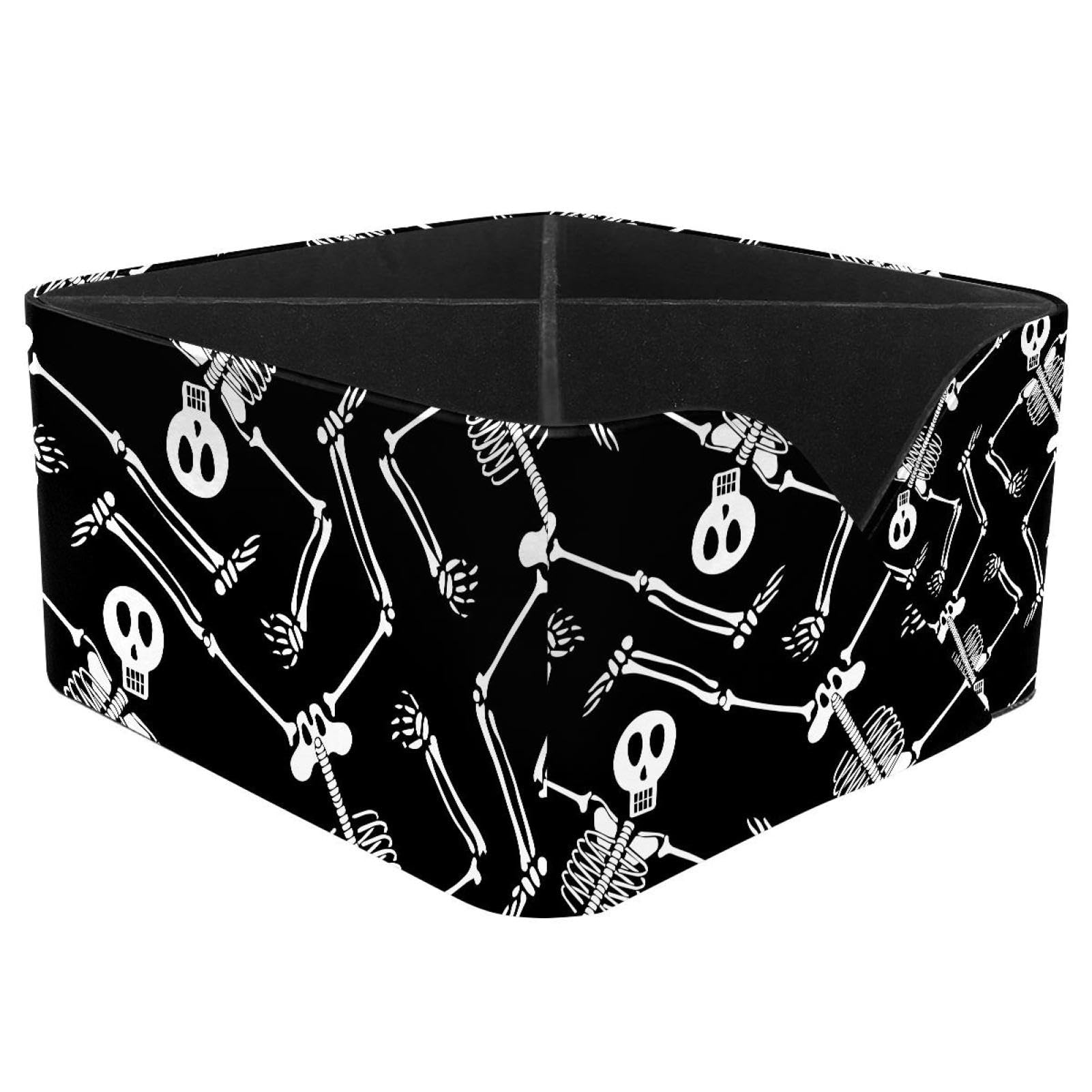 KengjuTesu Skeleton Skull Pattern Desktop Organizer Pen Holder, Rectangular Pencil Cup for Office, Study and Makeup Stations