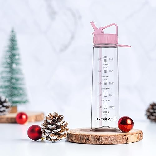 Miniatura 6 de HYDRATE Botella de agua de 30.4 fl oz con popote y marcas de tiempo motivacionales, sin BPA, tapa abatible, botella de agua deportiva a prueba de