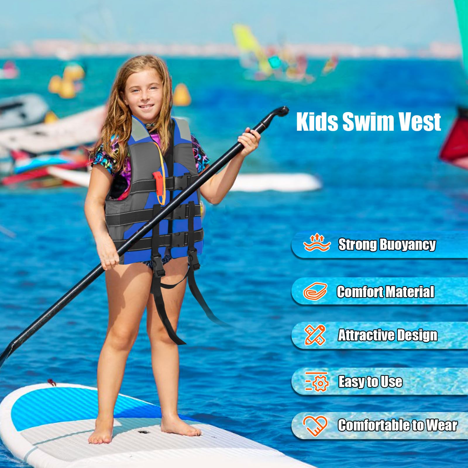 Gilet de Natation pour Enfants, Aide à la flottaison, Kid Vest Maillot de Bain avec flottation Sangle de sécurité réglable - Idéal pour garçons et Filles