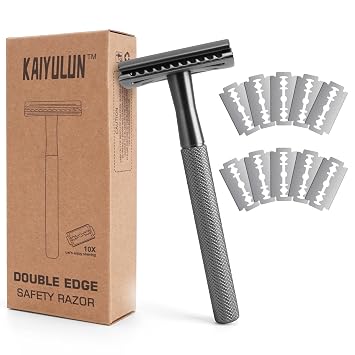 Safety Razor for Men & Women - Double Edge Single Blade Razor with 10 Blades, Reusable One Blade Razor for Close Shave Mens & Womens Razor, Eco-Friendly-Black