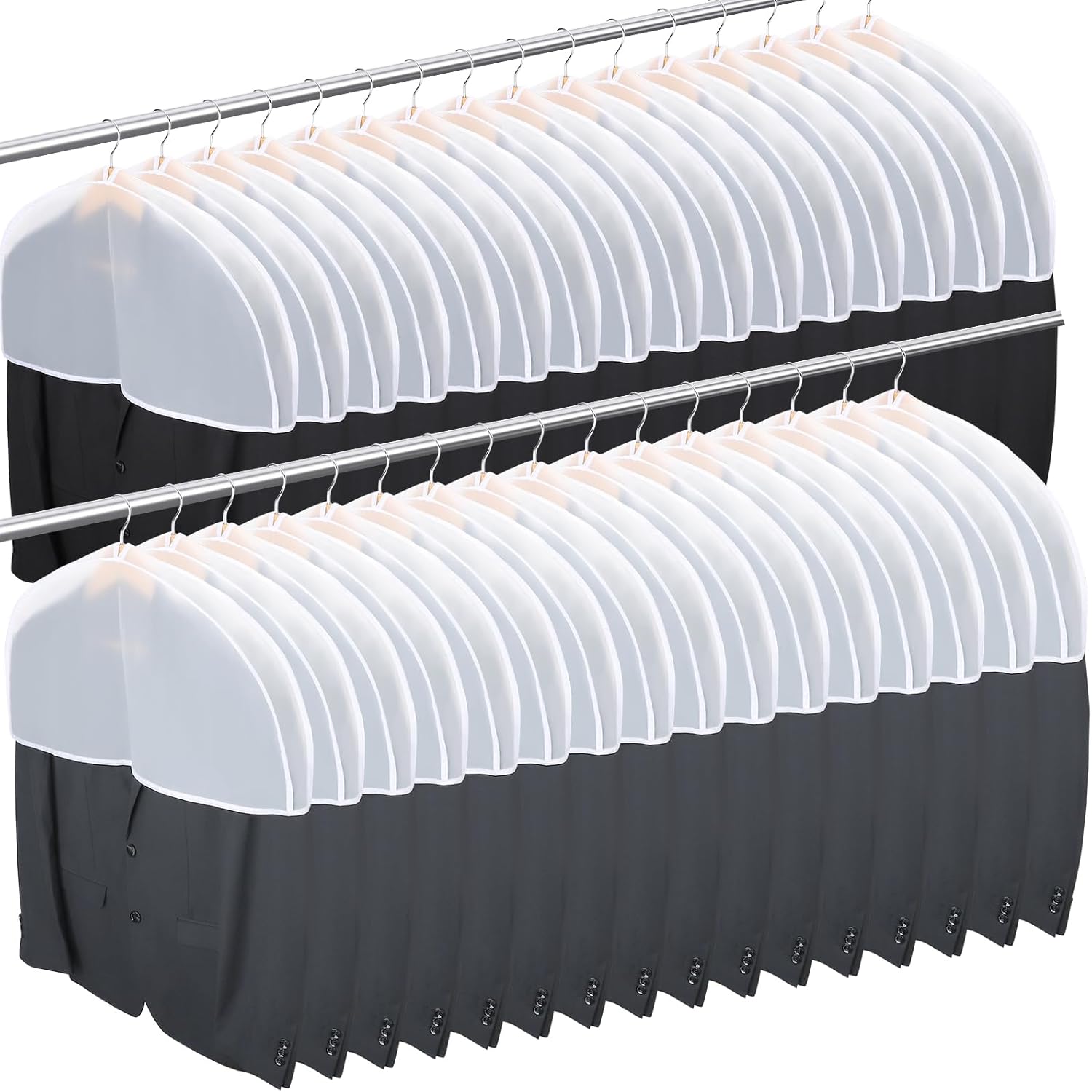 Shoulder Covers for Hanging Clothes, 24x12x2 inch, Pack of 32, Shoulder Cover for Closet Storage, Breathable Clear Plastic Clothes Cover for Hanging T Shirt, Suit, Coat, Jacket, Dress, Gown