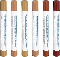 Generic Bastões de enchimento de madeira, 6 cores, cera de madeira, retoque de móveis, giz de cera para reparo de móveis para cinza-acinzentado claro, marrom médio, dourado escuro, amarelo ferro
