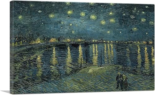 ARTCANVAS Vincent Van Gogh - Impresión en lienzo sobre el rodio 1888 de noche estrellada sobre el rodio - 26 x 18 pulgadas (0.75 pulgadas de
