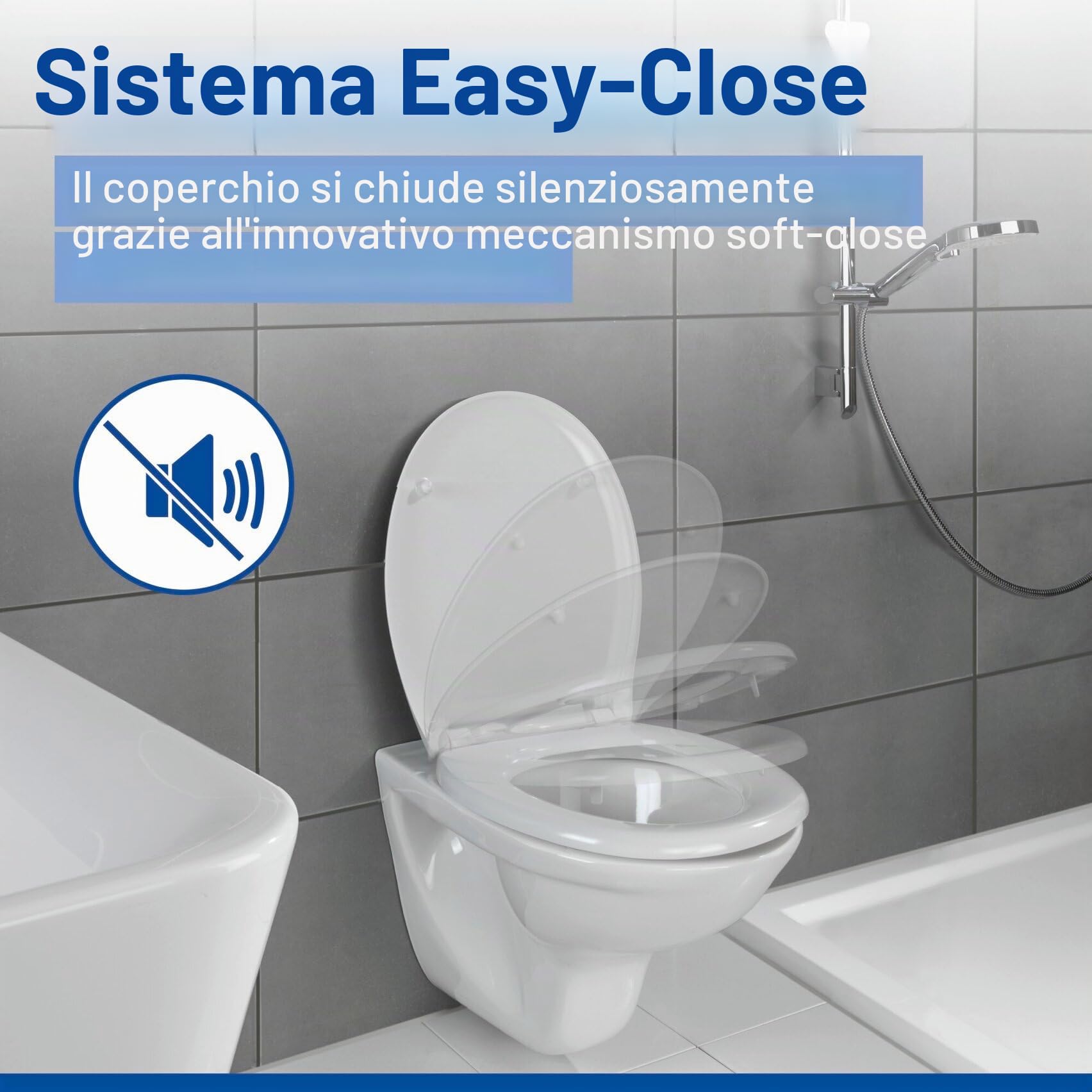 WENKO Sedile WC Rieti - Sedile WC con chiusura automatica ammortizzata, 350 KG portata, Termoindurente, 37 x 44.5 cm, Bianco