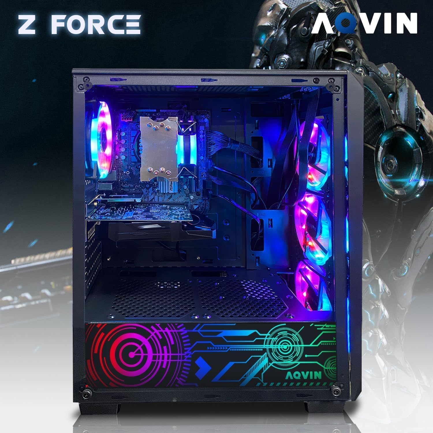 AQVIN Gaming ZForcre Desktop PC - AMD Ryzen 7 Processor Upto 4.10GHz, RTX 3050 6GB GPU, 27 Inch Curved Gaming Monitor, 32GB DDR4 RAM,1TB SSD, HDMI, Windows 11 Pro - Black