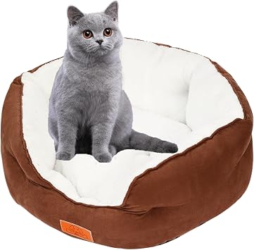 Dog Beds for Small Dogs - Round Cat Beds for Indoor Cats, Washable Pet Bed for Puppy and Kitten with Slip-Resistant Bottom Coffee,Small