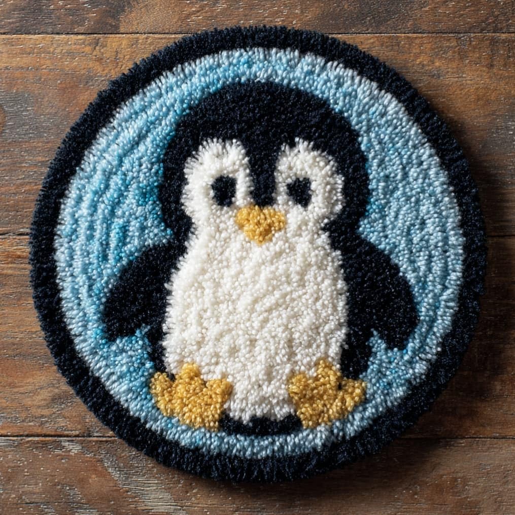 Kitquiver Latch Hook Rug Kit Round Penguin50X50Cm Beginner