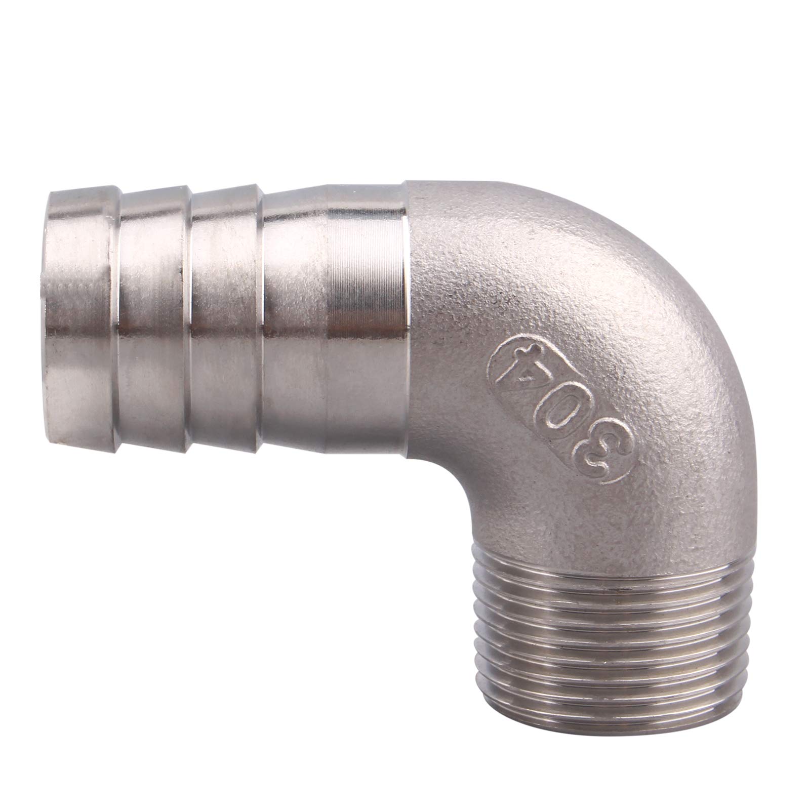 Stainless Steel 90 Degree Elbow - 3/4" Hose Barb X 3/4" NPT Male, 2 Pack
