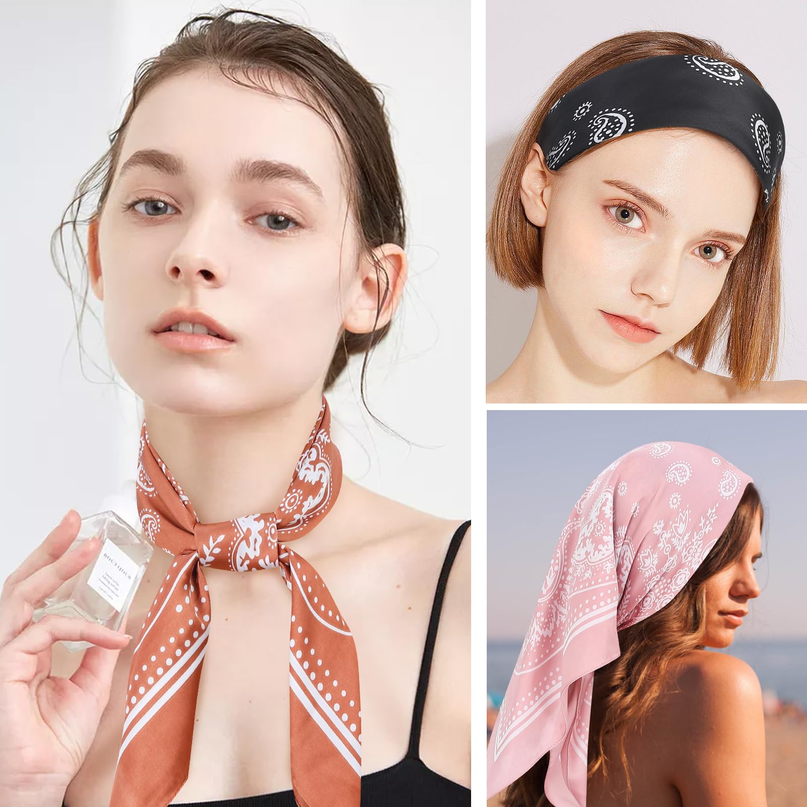 Fishinsea 4 Pcs 27.5'' x 27.5'' Large Bandanas Silk Square Head Scarfs Scarves Bandanas Neck Scarf Bandana for Women Girls