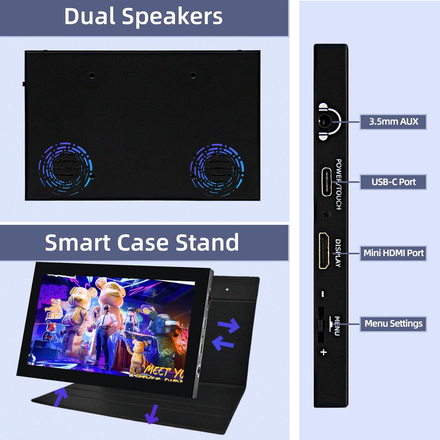 7 inch Portable Monitor, 1024x600 HDMI Raspberry Pi Screen, Dual-Speaker IPS LCD Display Mini Monitor for Laptop Xbox PS3 Raspberry Pi 5 4B 3B+