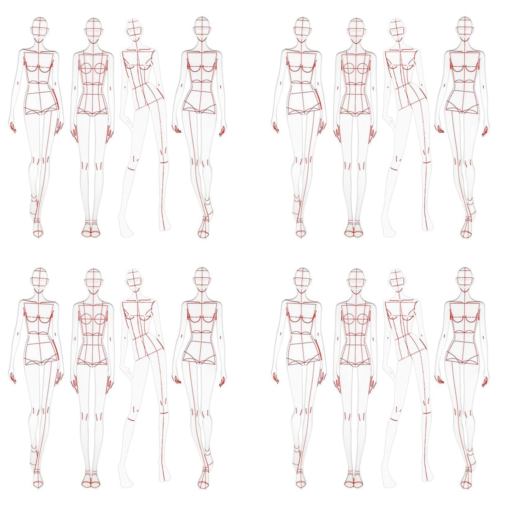 Vjsujehgy 4X Fashion Illustration Rulers Sketching Templates Ruler Sewing Humanoid Patterns Design Clothing Measuring,Type A