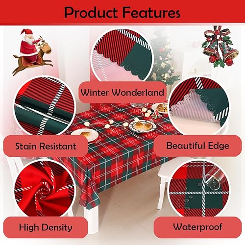 Miniatura 6 de PROSPEROSE Mantel cuadrado a cuadros rojo y verde navideño, resistente a las manchas, impermeable y lavable, para picnic, cena de vacaciones y