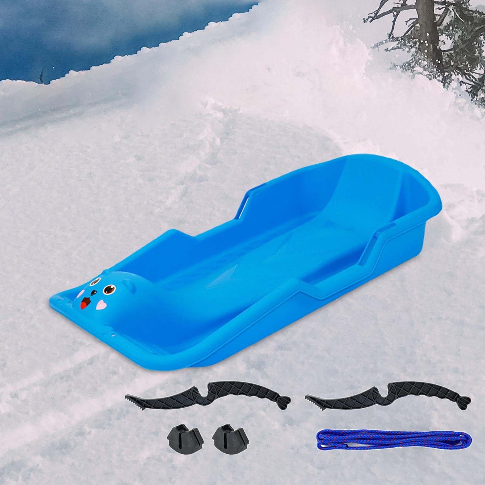 Luge à Neige Planche de Descente épaissir L'équipement avec Poignées de Freins Luge à Neige pour Enfants, Adultes Garçons, Filles,