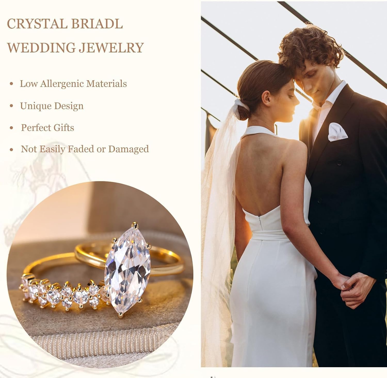 Engagement Rings for Women Non Tarnish Gold Wedding Ring Set Cubic Zirconia Crystal Promise Jewelry Valentine Day Gift