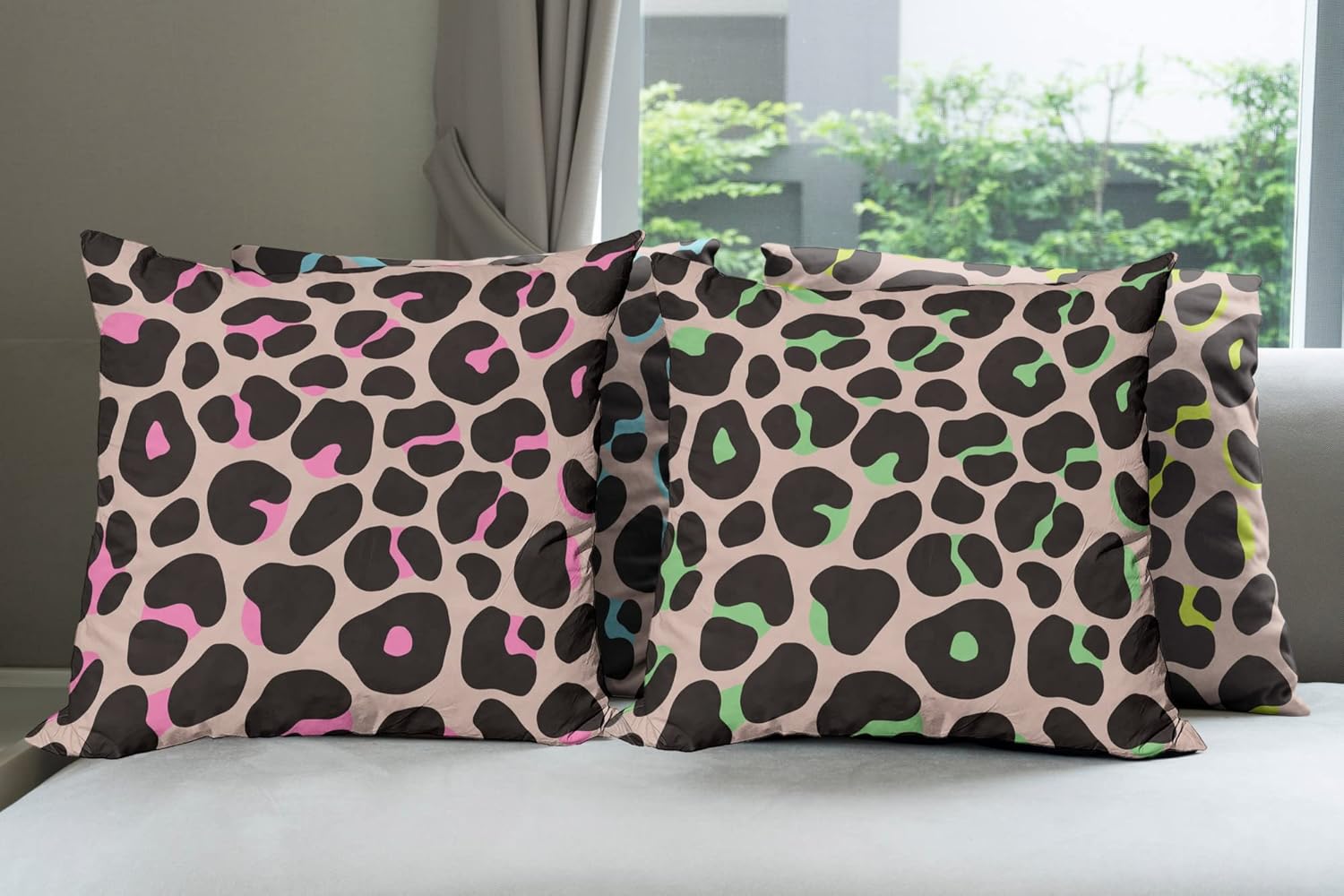 Ambesonne Leopard Print Throw Pillow Cushion Case Pack of 4, Animal Skin Pattern Jaguar Panther Wild Colorful Groovy Spots Artwork, Modern Accent Double-Sided Digital Printing, 18", Tan and Multicolor