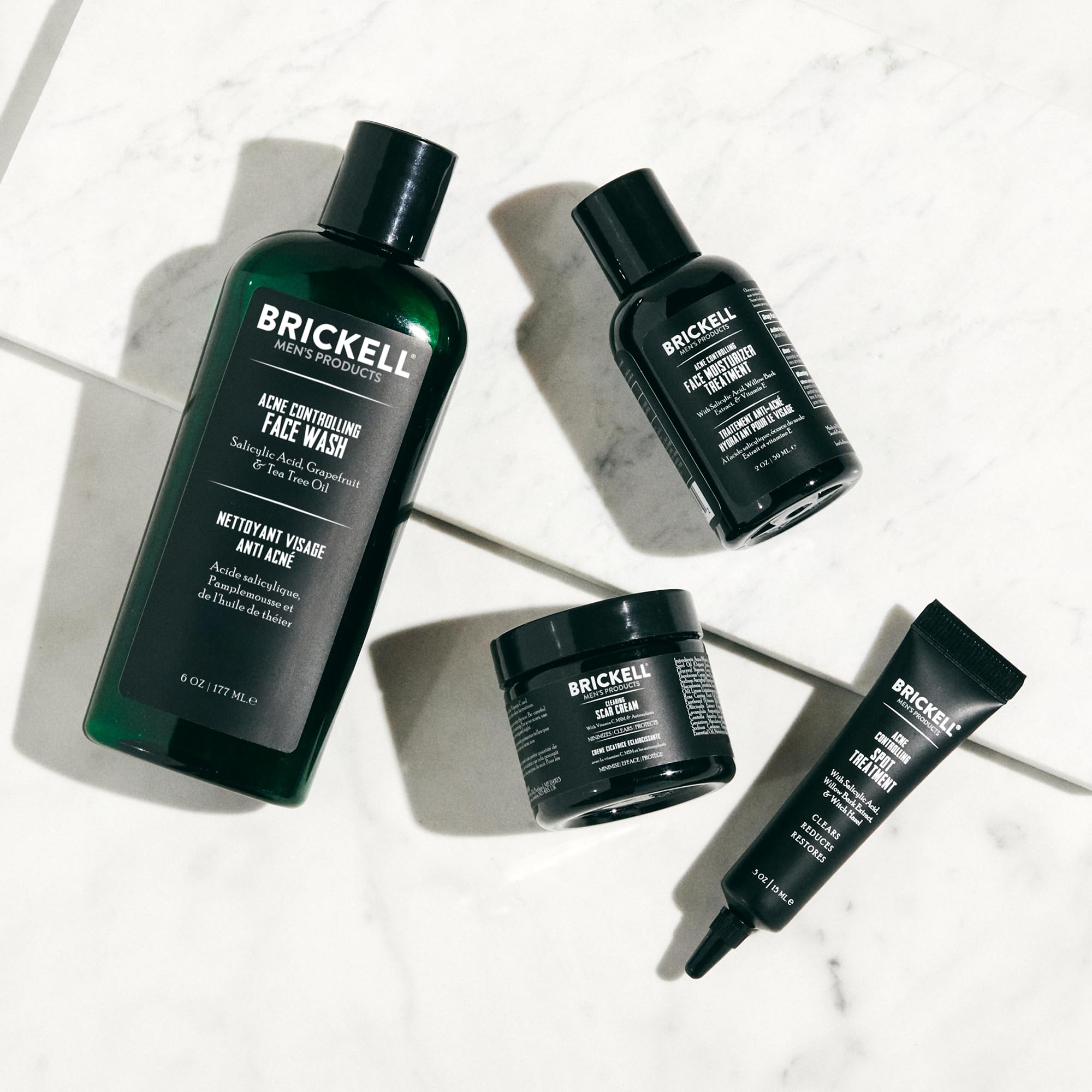 Brickell Men's Sistema di Controllo Dell'Acne per Uomo, Trattamento Idratante Viso Anti-Acne, Lavaggio Viso, Trattamento Spot e Crema Cicatrice, Naturale e Biologico