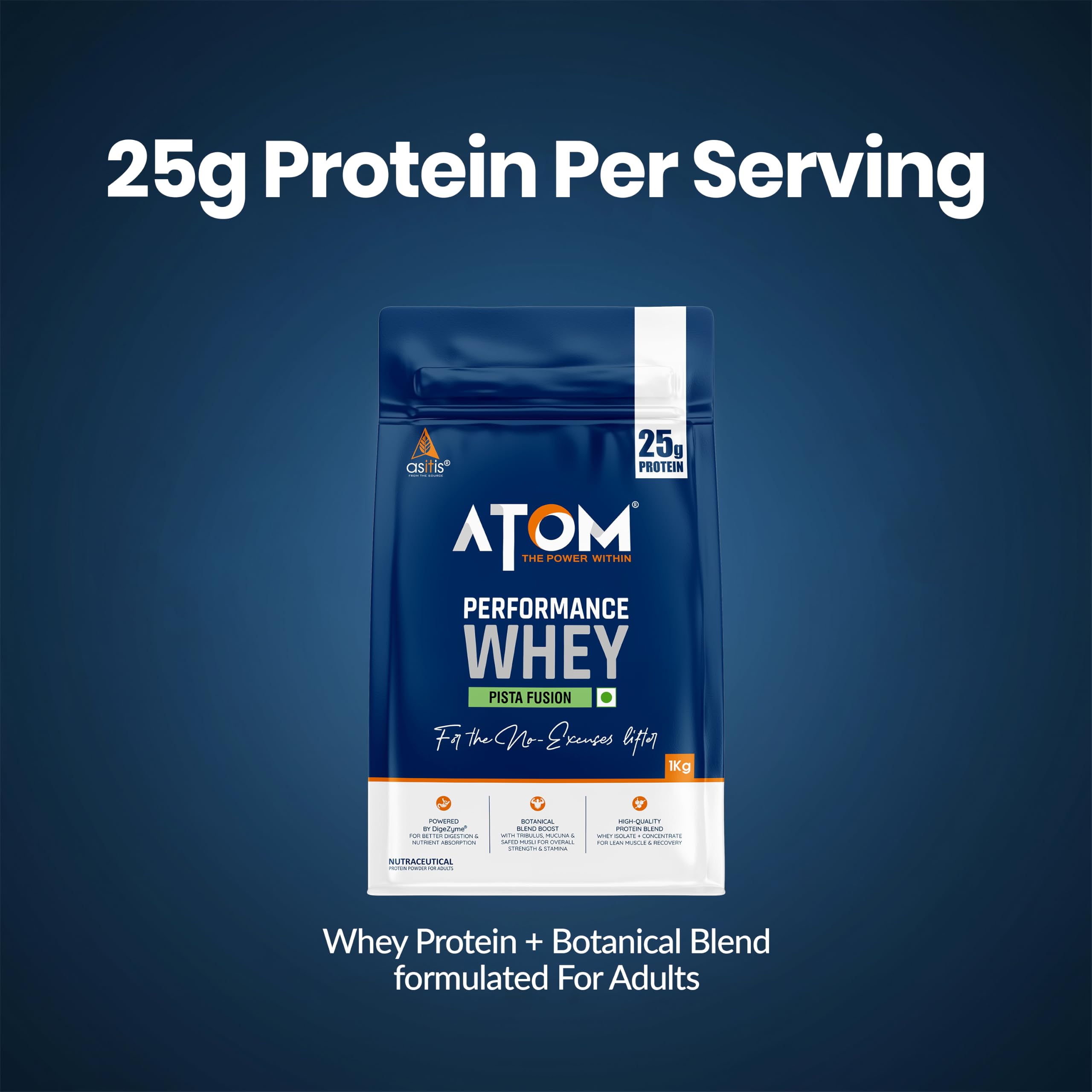 AS-IT-IS ATOM Performance Whey 1Kg | With Safed Musli & Mucuna Pruriens | Pista Fusion Flavor — Amazon image 2