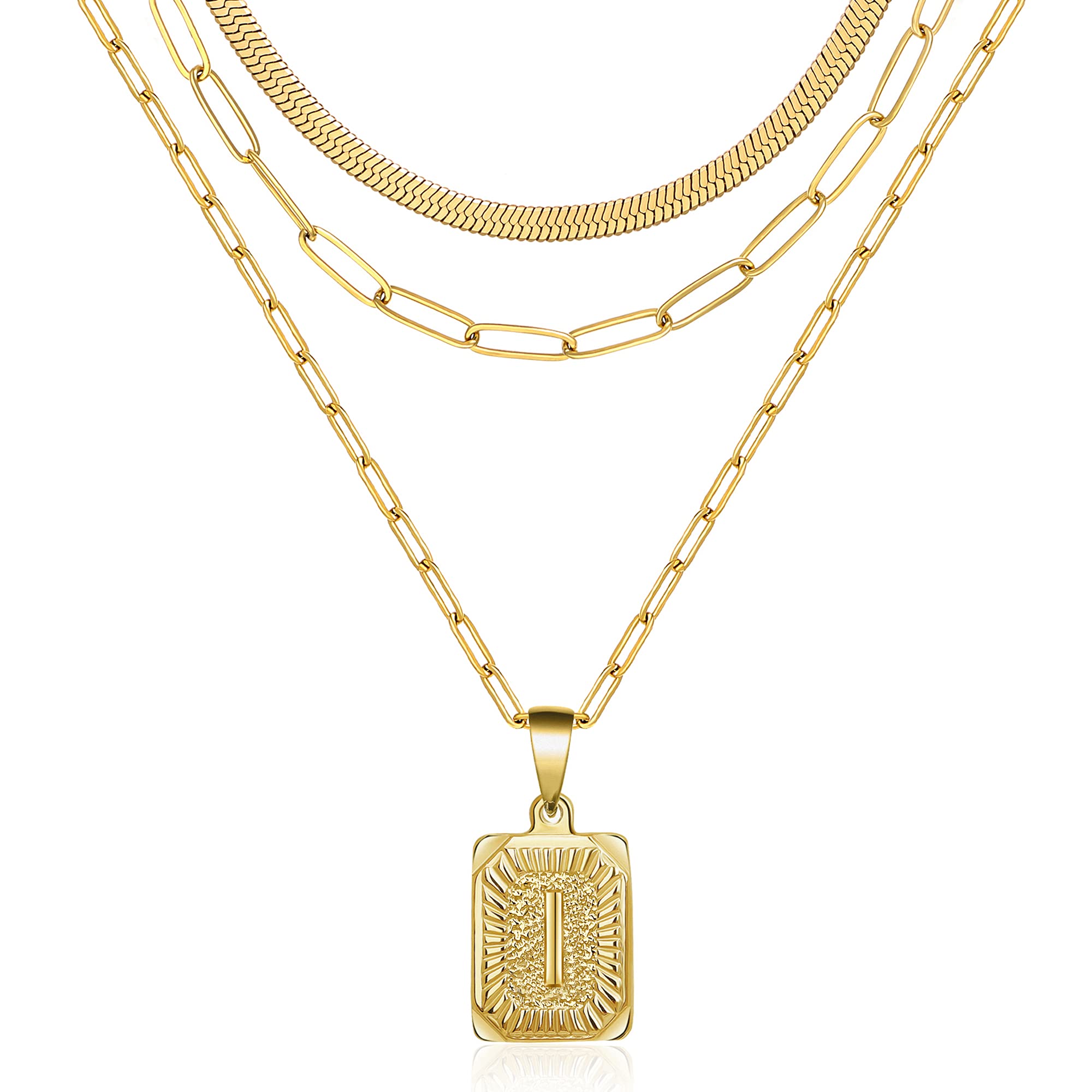 JoycuFFInitial Letter Pendant Necklace Personalized 26 Letters Jewelry for Women Men Teenage Sister Mom Daughter Best Friends Bridesmaid Rectangle Stainless Steel Figaro Chain