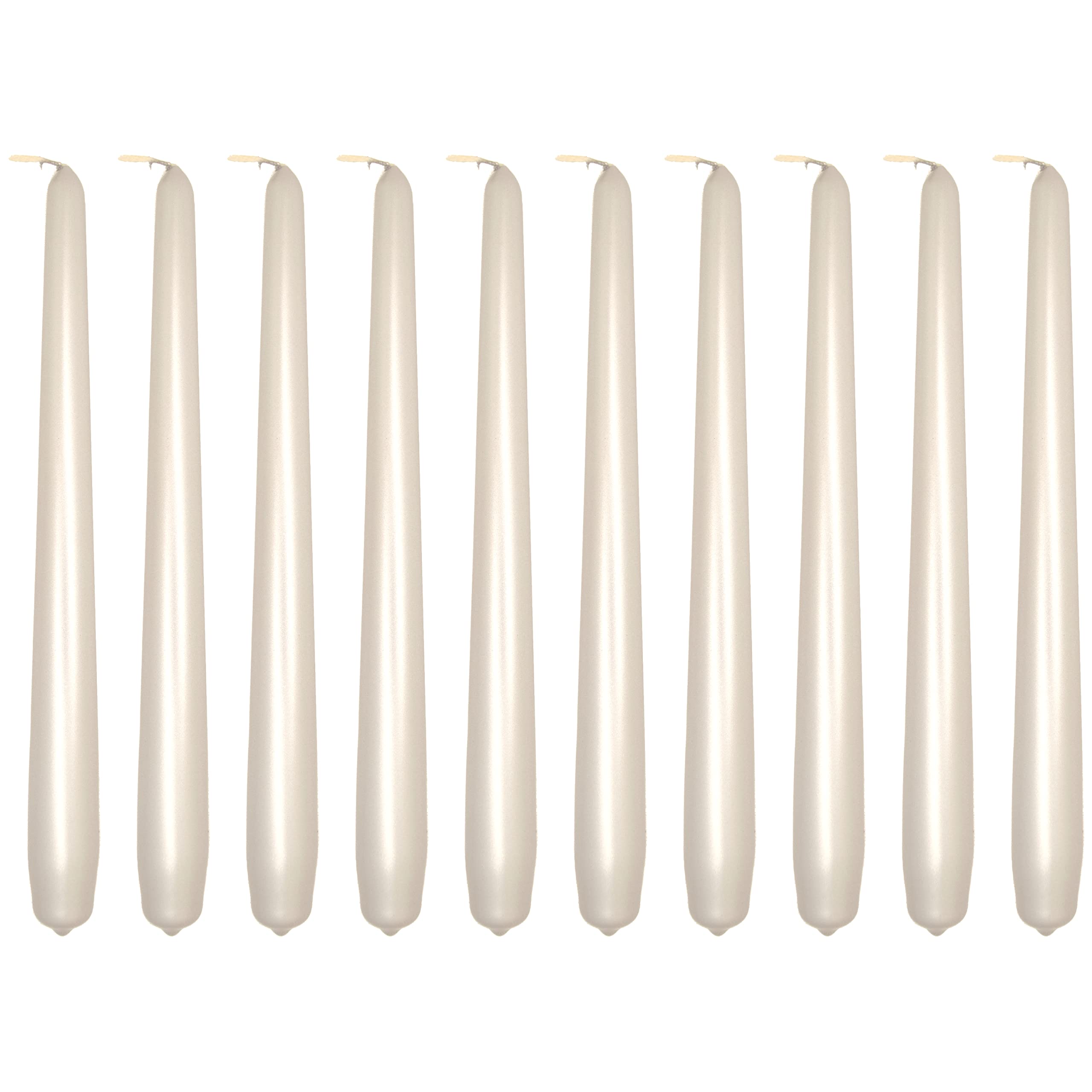 Tapered Dinner Candles, Pack of 10, Unscented, Long Burning Time, 24 cm / 9.45" (Pearl, Metallic)