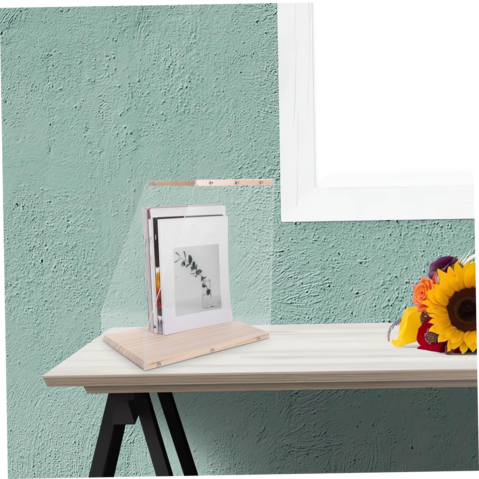Amosfun Mobile in Legno e Acrilico Trasparente Porta Dischi Vinile Design Minimalista per Organizzare CD e Cassette, per Arredamento Desktop Moderno