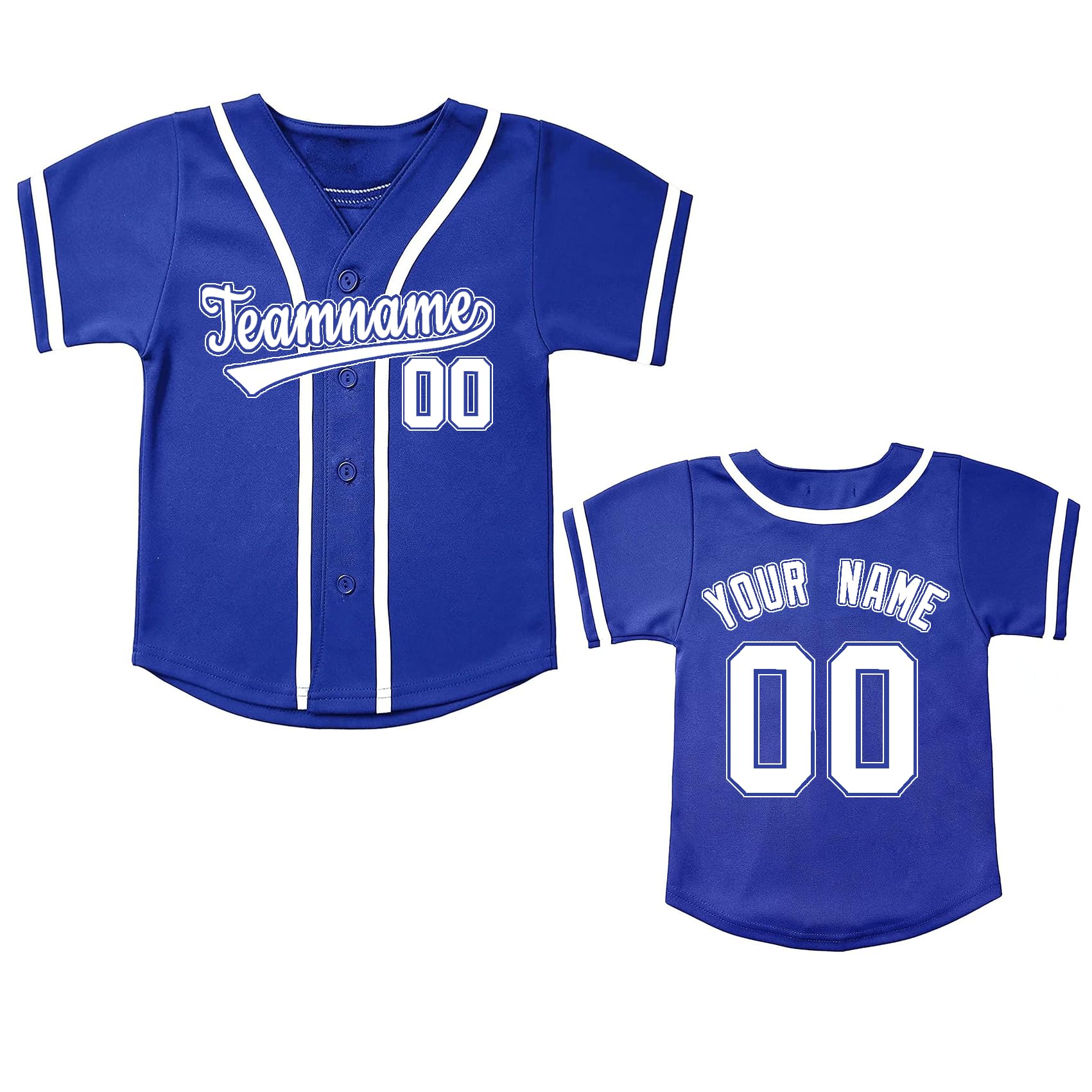 Custom Kids Baseball Jerseys Personalized Name Number Baseball Shirts Boys V-Neck Button Up Summer Softball Sports Tee Blue 4T
