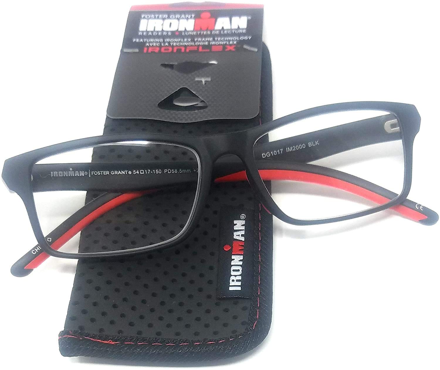 Foster Grant Ironman Reading Glasses, Black/Red (+3.25)