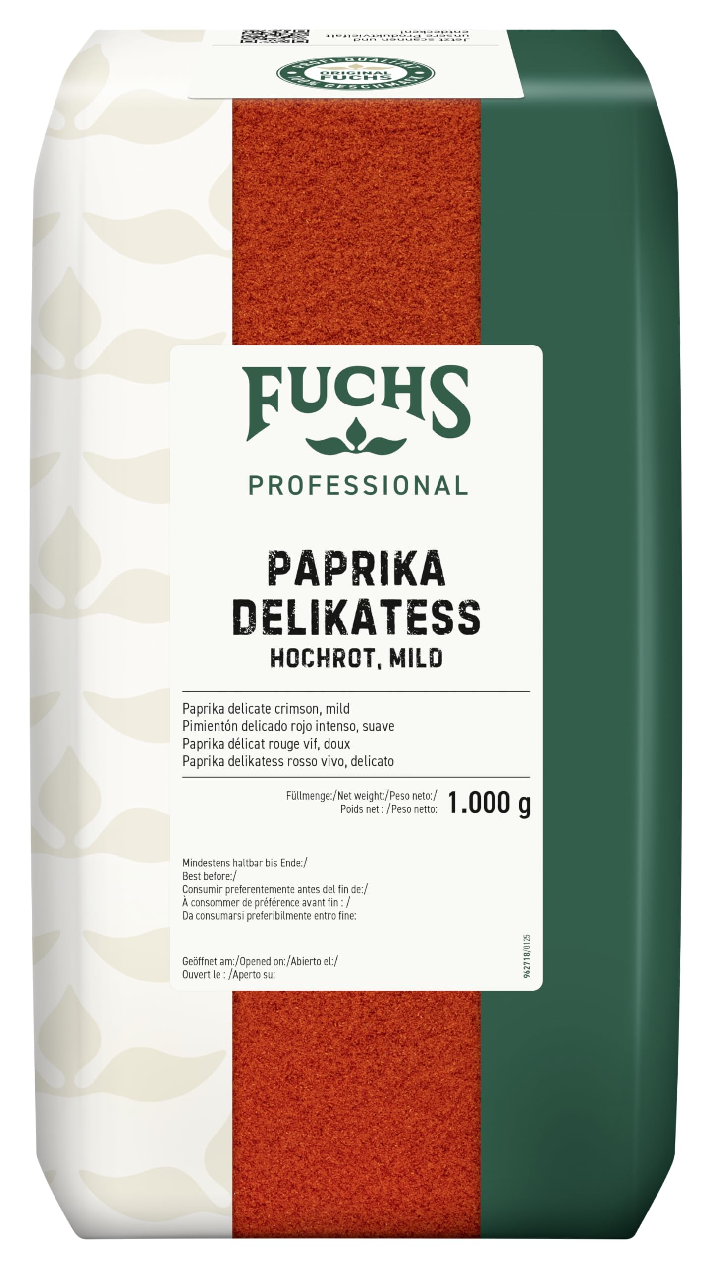 Fuchs Professional - Paprika délicat rouge vif, doux | 1 kg | Épice douce et légèrement moulue | Qualité professionnelle pour les consommateurs en vrac et la gastronomie