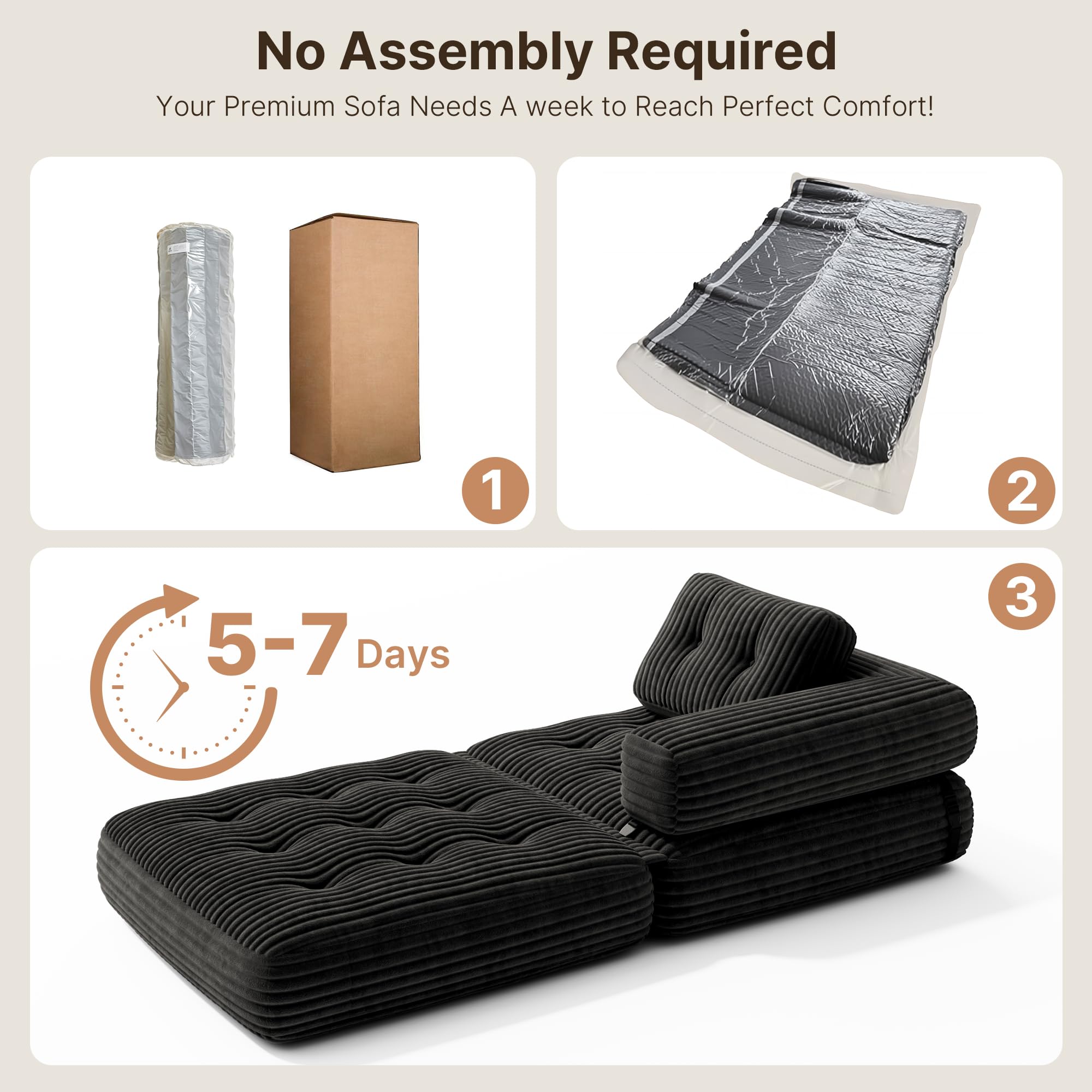 Xbro Canapé-lit Pliable avec Accoudoirs en L, Fauteuil Convertible en Lit 2 en 1 Portable pour Petits Espaces, Tissu Velours Côtelé avec Rembourrage en Mousse, 170 x 85 cm, Déplié,Noir