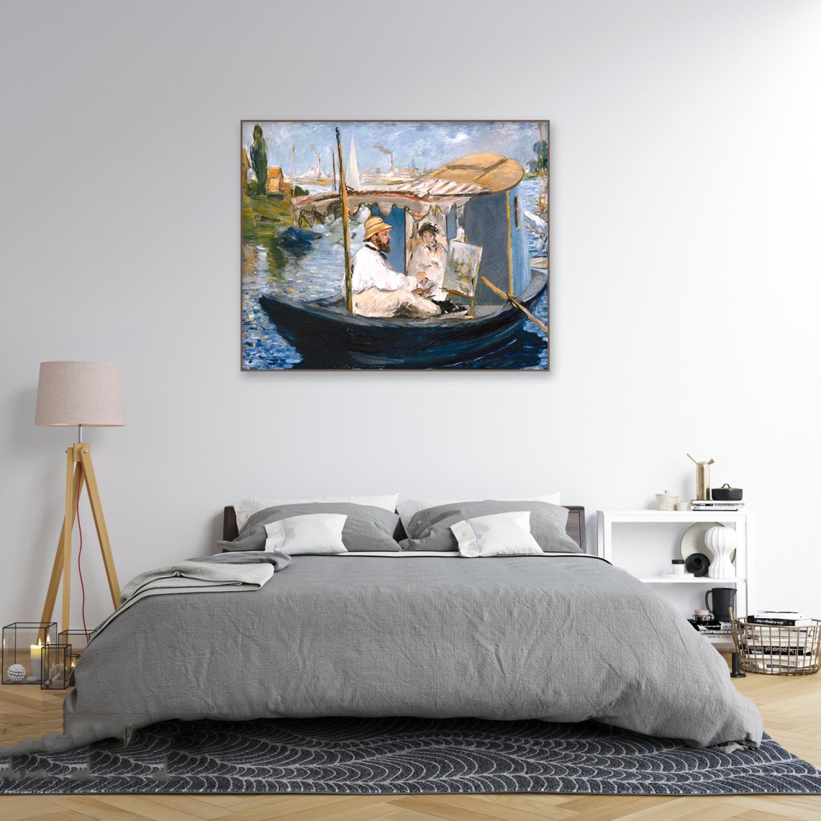 RKGHDCX Édouard Mancit Giclee Płótno Drukowanie Farba-Reprodukcja Obraz na płótnie Słynne dzieła sztuki Plakaty Sztuka ścienna(na statku-studio w Argenteuil) 50x65cm20 x25 Drewniana rama