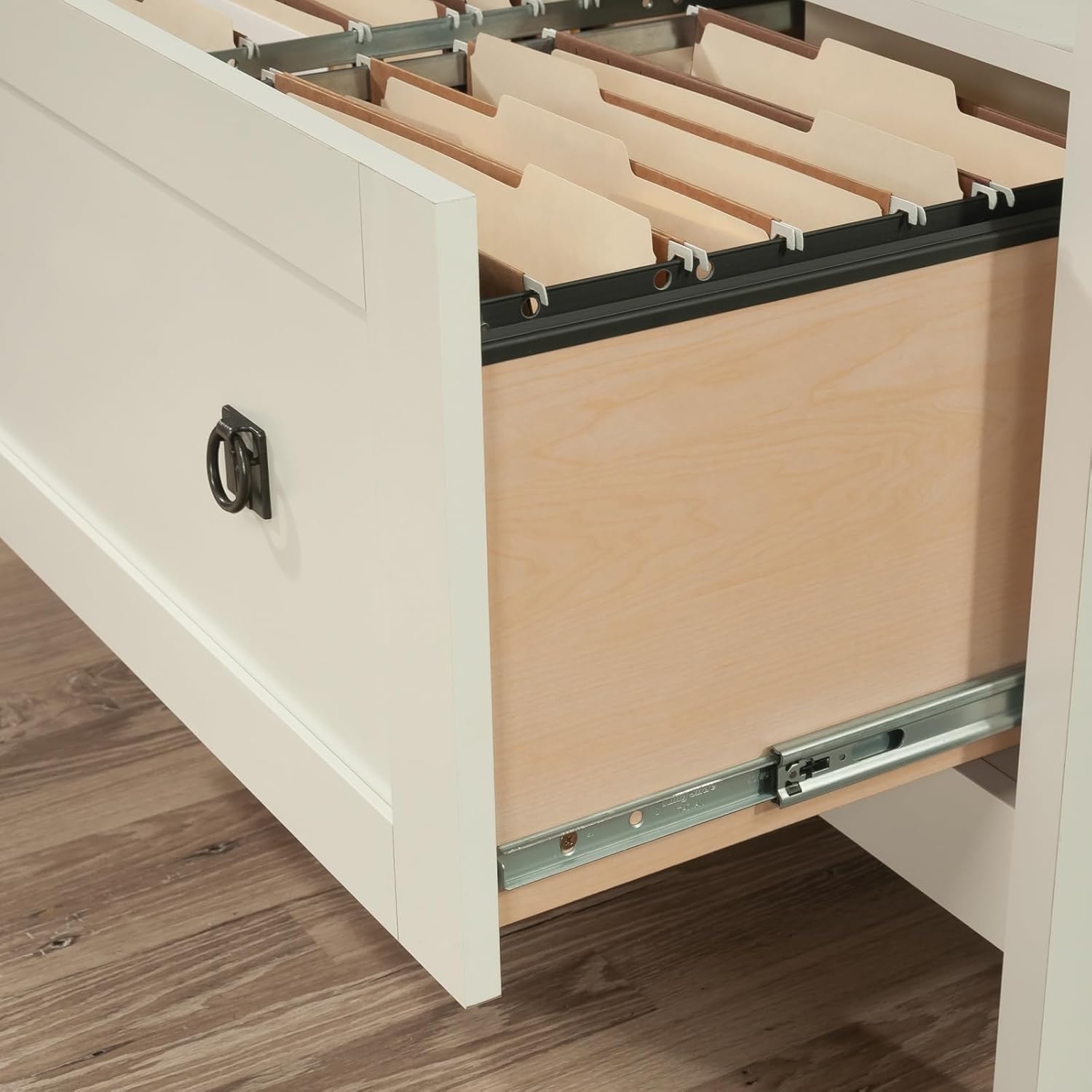 Lateral File with Large Drawer, White Finish